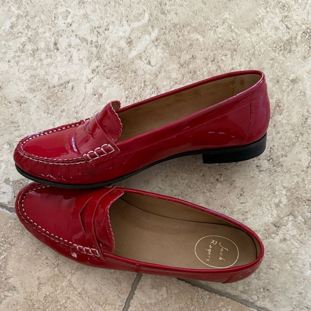 Jack Rogers Quinn Red Patent Leather Penny Loafers size 10